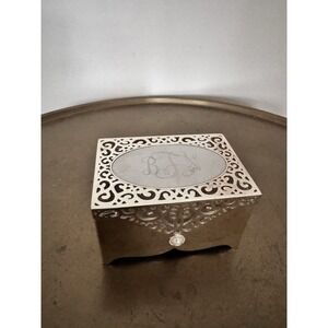 Silver Plate Jewelry Box Filigree Keepsake Monogrammed Cute Decorative Elegant